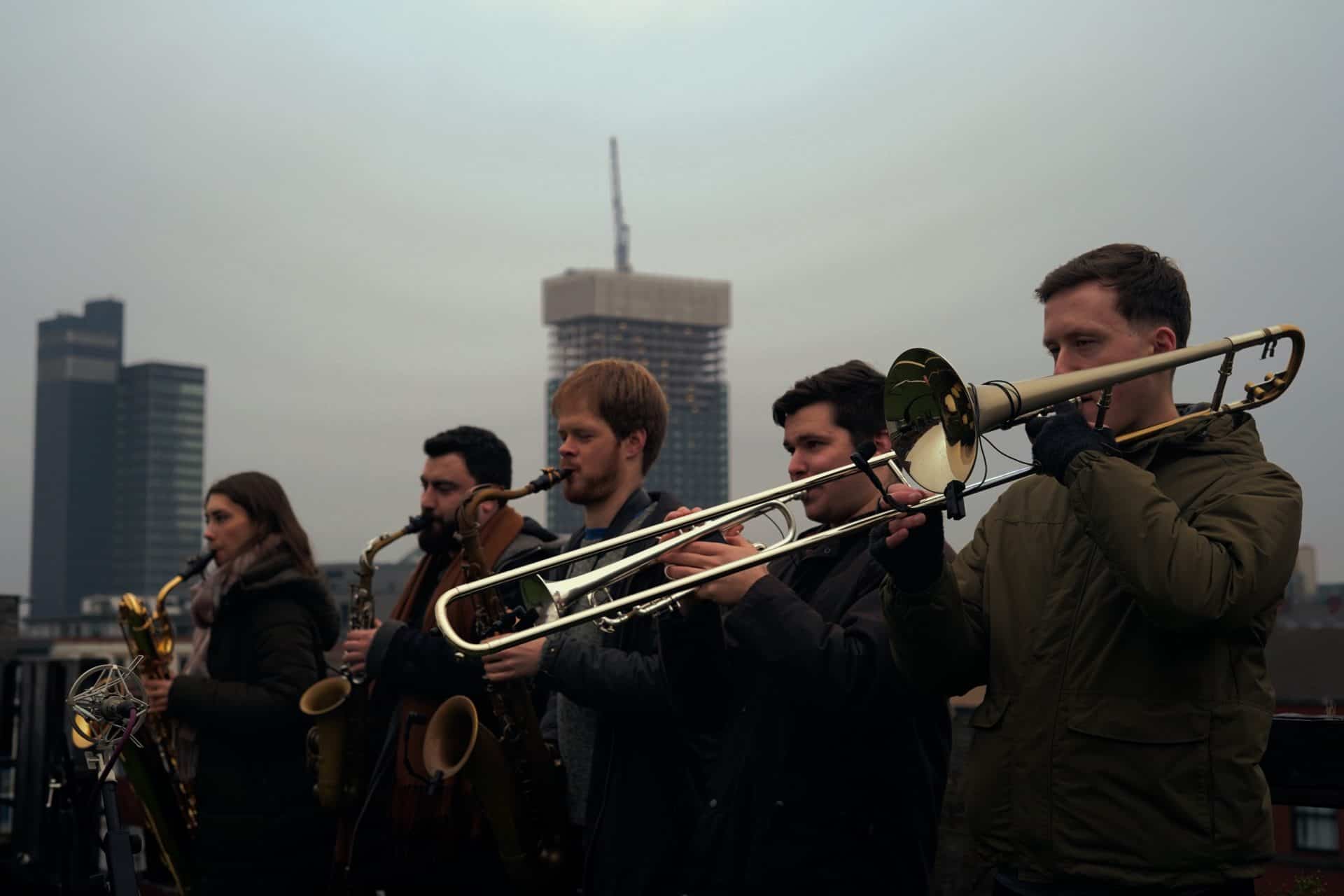 Photo of The 7:45s on Word of Mouth shoot