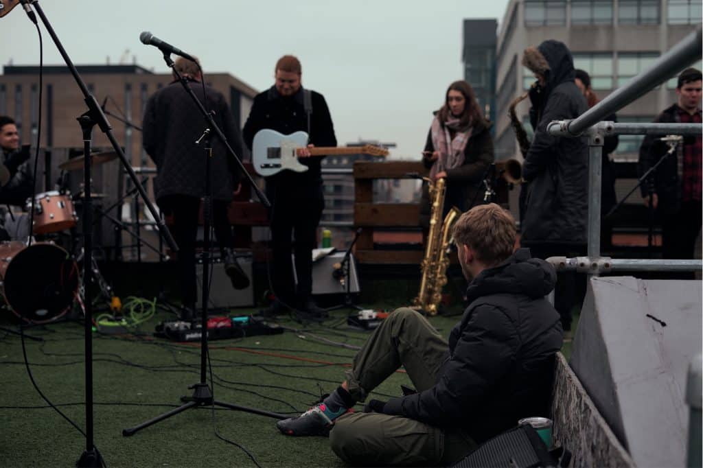 Photo of The 7:45s on Word of Mouth shoot